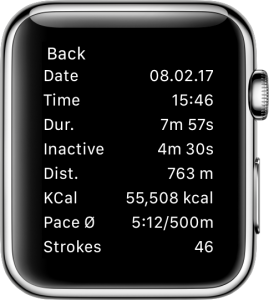 Detailed view of a recorded workout on the Apple Watch.