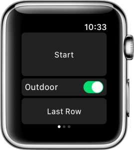 The start screen of RowingCoach on the Apple Watch