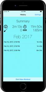 Overview of recorded workouts with RowingCoach on the iPhone.
