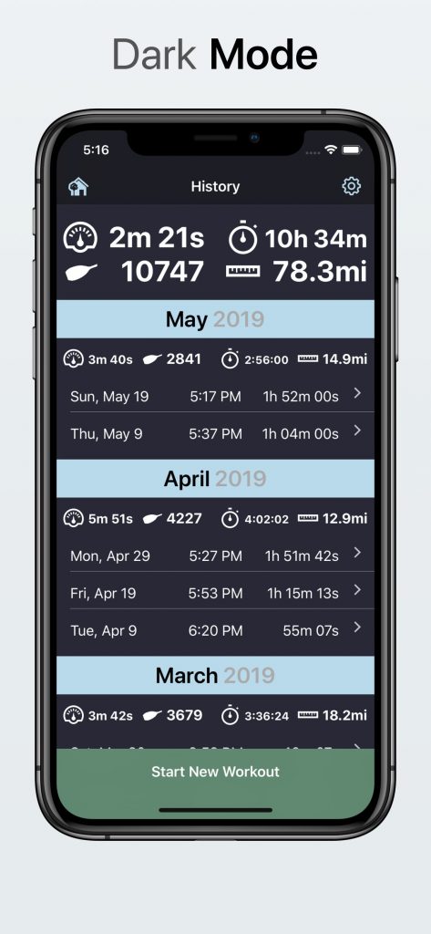 RowingCoach dark mode on iOS